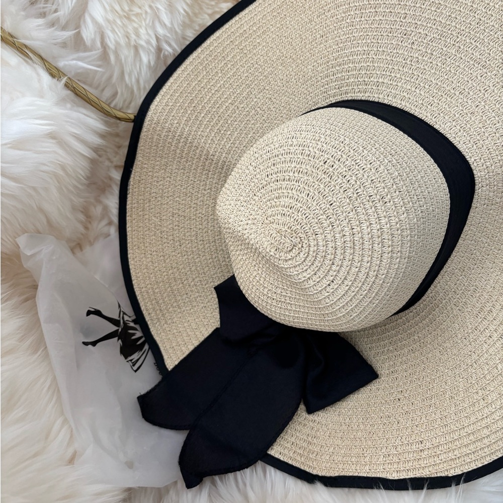Elegant Cream and Black Wide Brim Hat